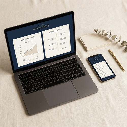 WEDWORTH Planning System — laptop and phone mockup showing the digital wedding planner dashboard