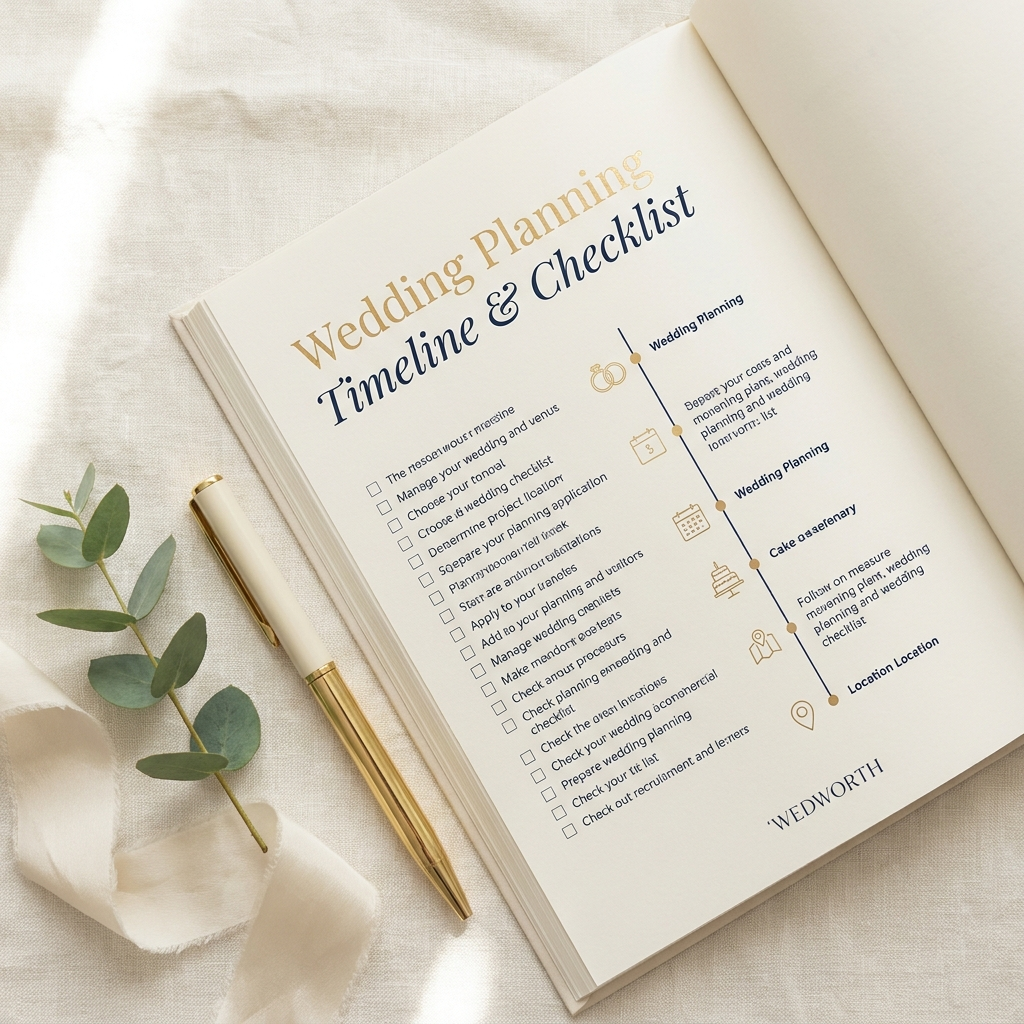 WEDWORTH wedding planning course workbook page flat lay