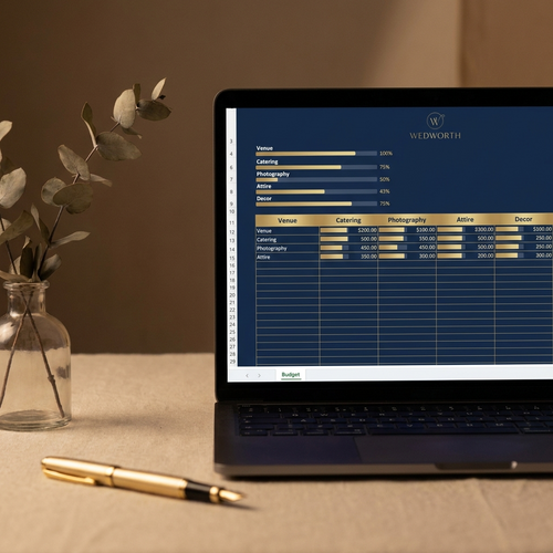 WEDWORTH wedding budget tracker spreadsheet close-up